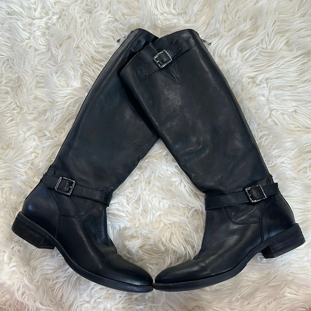 Sam Edelman Painter Tall Riding Boot Leather Distress Brown Back Zip Round 6.5M - Picture 2 of 11